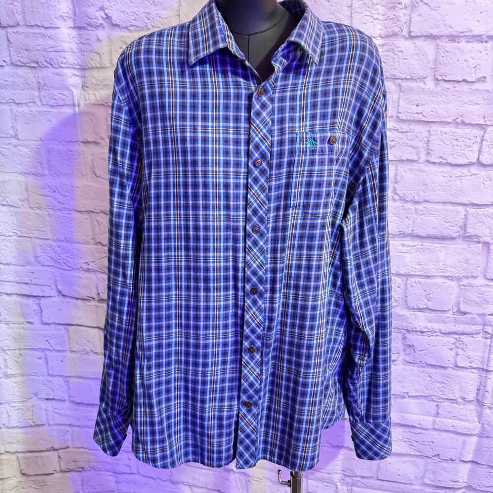 PENGUIN Blue Plaid long sleeve button up shirt, Size XL